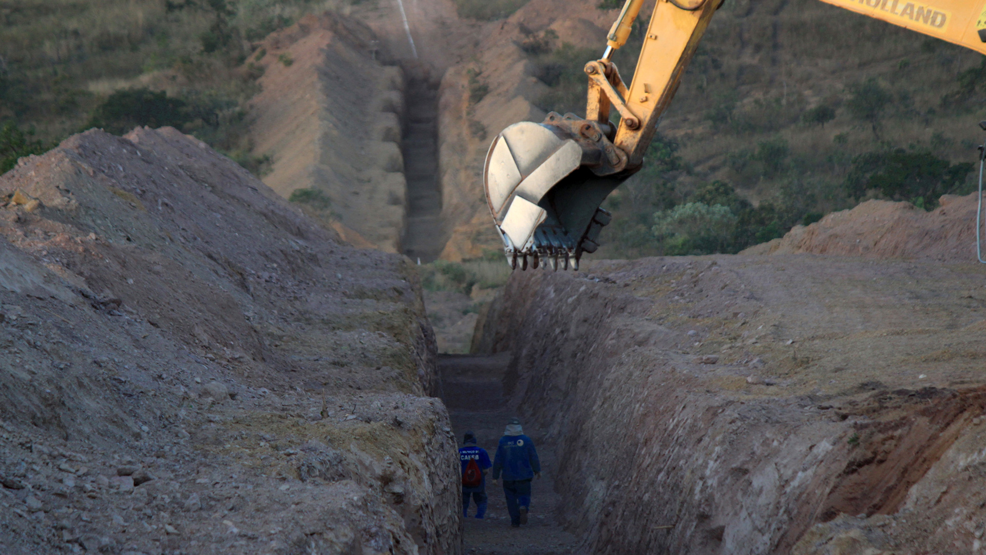 Pipeline trench excavation in progress